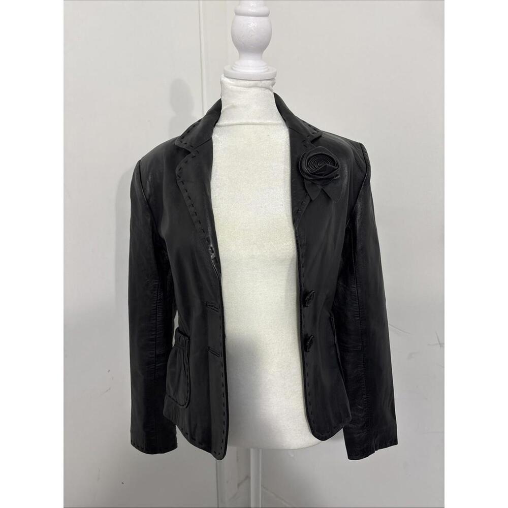 XOXO Black Leather Jacket Style 641723 Size S New Buttery Soft Leather Y2K